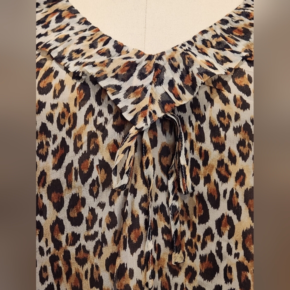 Joie Veron Silk Animal Leopard Print V-Neck Ruffle Blouse Top S - Picture 3 of 14